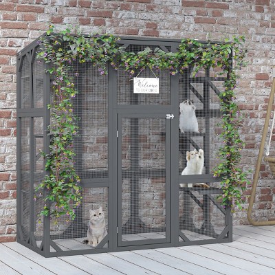 Cat House For Outside With 6 Platforms, Cat Cage With Waterproof Roof In 60 Inch Tall, Modern Cat House-Cuddlewood