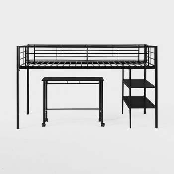 Twin Analise Metal Low Kids' Loft Bed with Desk and Storage Black - Saracina Home
