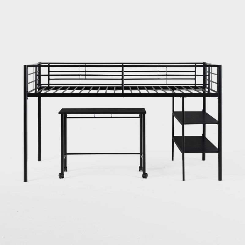 Twin Analise Metal Low Kids&#39; Loft Bed with Desk and Storage Black - Saracina Home, 1 of 11