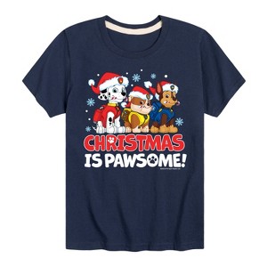 Boys' - Paw Patrol - Christmas Is Pawsome Chase Rubble Marshall Short Sleeve Graphic T-Shirt - 1 of 4