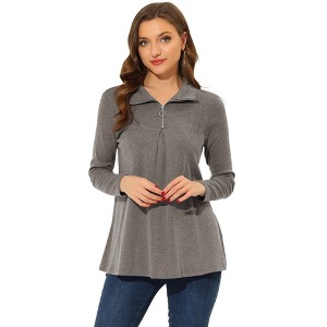 Allegra K Women's Swing Mock Neck Long Sleeve Zip Up Tunic Blouse - 1 of 4