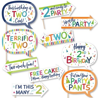 Big Dot of Happiness Funny 2nd Birthday - Cheerful Happy Birthday - Colorful Second Birthday Party Photo Booth Props Kit - 10 Piece