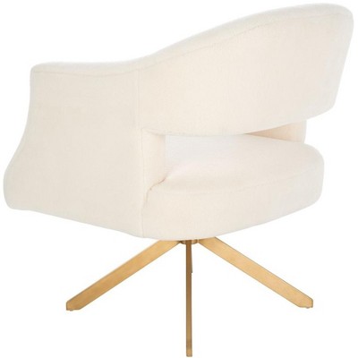 Ivory Faux Lamb Wool Geometric Swivel Accent Chair with Gold Base