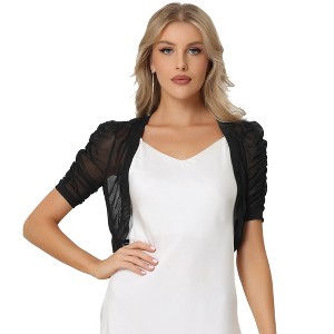 INSPIRE CHIC Women's Casual Short Sleeve Mesh Sheer Open Front Cropped Cardigan Shrug - 1 of 4