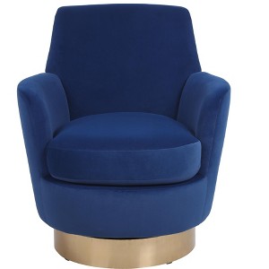 TIRAMISUBEST Velvet Swivel Barrel Chair, Accent Armchair with Gold Stainless Steel Base, Comfy Round Reading Chair for Living Room, Bedroom (Navy) - 1 of 4