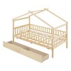 TIRAMISUBEST Twin/Full Size House Bed with 2 Storage Drawers, Wooden House Platform Bed with Fence Guardrails and Roof Design for Kids - 4 of 4
