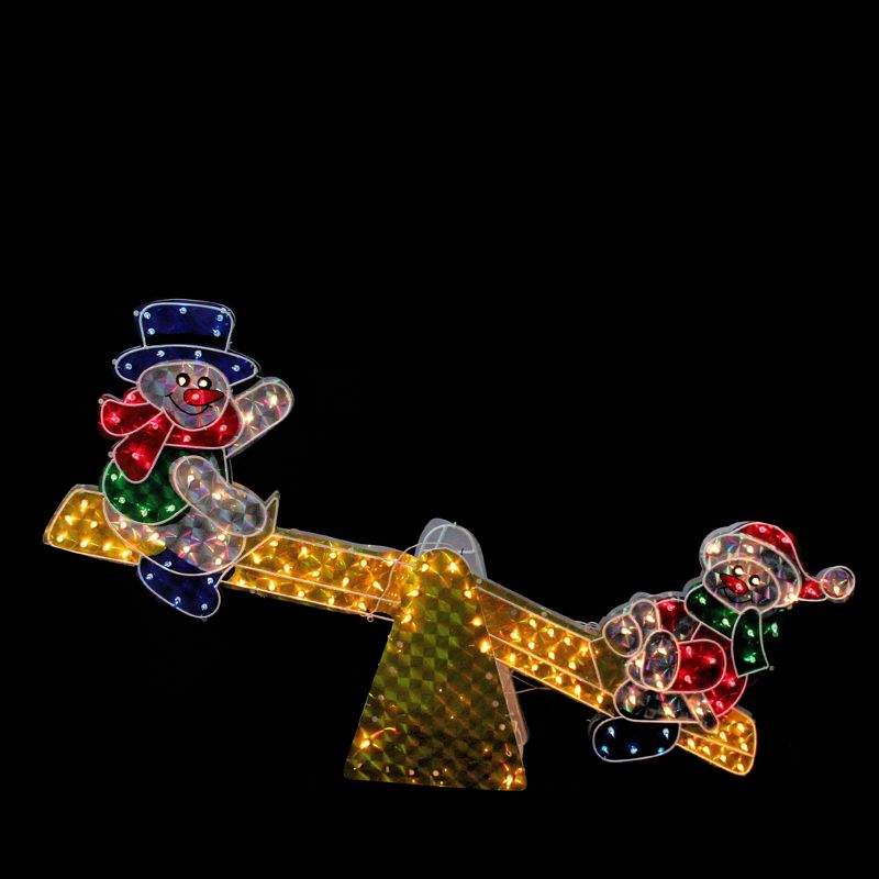 Northlight 48" Yellow and Red Pre-Lit Holographic Snowmen on See Saw Outdoor Christmas Decor, 2 of 3