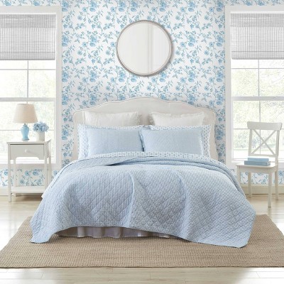 Laura Ashley Oxford Striped 100% Cotton Quilt Set Blue : Target