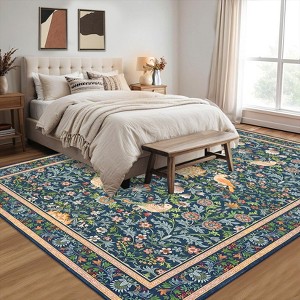 Modern Washable Area Rug, Soft Floral Floor Cover with Non Slip Backing, Low Pile Stain Resistant Foldable Carpet for Living Room - 1 of 4
