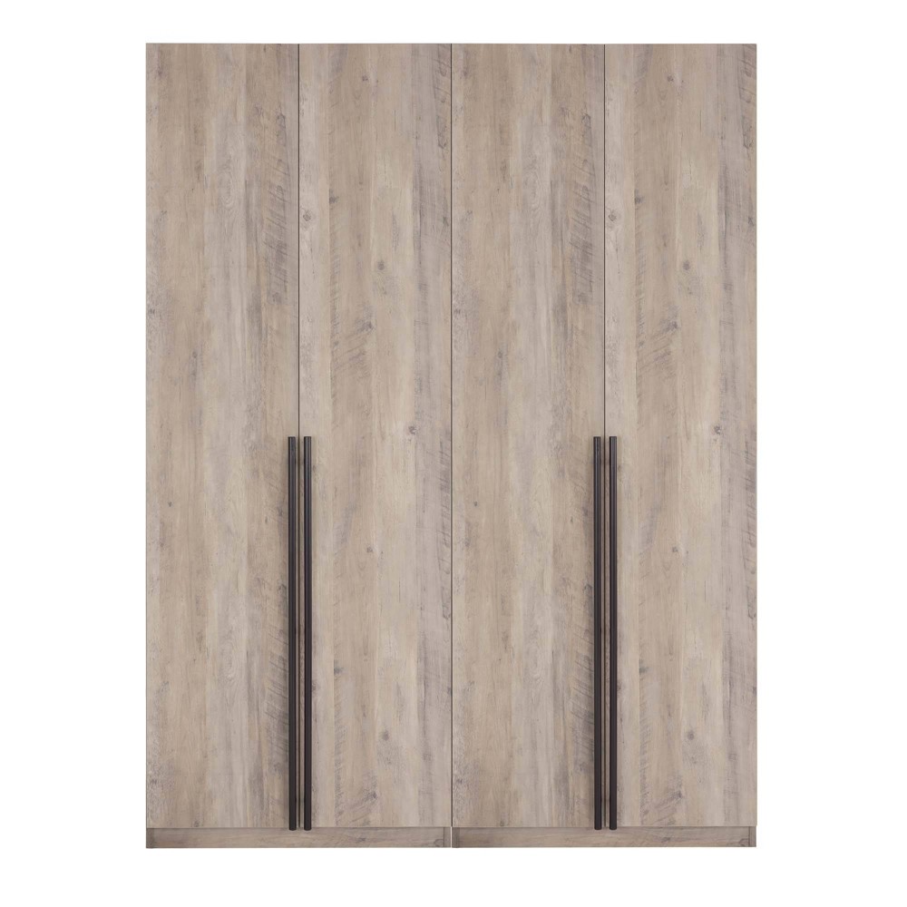 Manhattan Comfort Set of 2 Lee 2 Door and 2 Drawer Wardrobe Closets Rustic Gray: Modern MDF & Metal Hardware, 8 Shelves