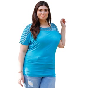 Slickblue Plus Size Striped Top for Women, Bell Short Sleeves, Round Neck Tee, Color and Size Options - 1 of 4