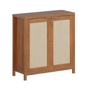 Farmhouse Kitchen Sideboard Buffet Storage Cabinet with Rattan Decorated Doors, Cupboard Console Table Wood Buffet Cabinet with Adjustable Shelves - 1 of 4