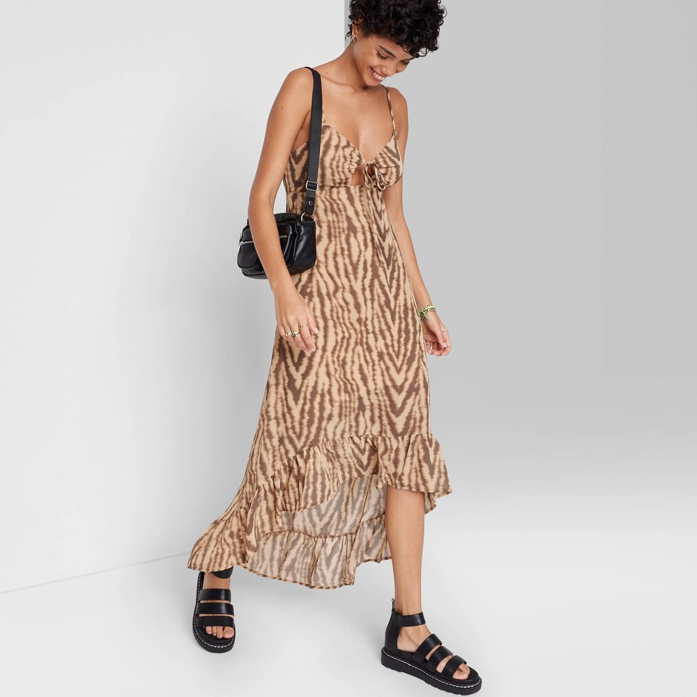 Women's High-Low Hem Chiffon Dress - Wild Fable™ Cognac Tiger Print L