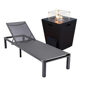 LeisureMod Marlin Modern Outdoor Patio Chaise Lounge Chair in Black Aluminum Frame with Square Fire Pit Side Table - 1 of 4
