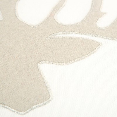20" x 20" Light Beige Cotton Embroidered Deer Head Pillow Cover