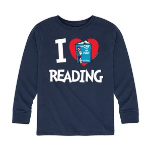 Boys' - Dr. Seuss - The Cat In The Hat Book Cover I Love Reading Long Sleeve Graphic T-Shirt - 1 of 4