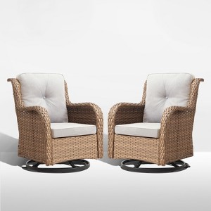 POCASSY Wicker Swivel Rocking Chairs, Oversized Rocker Patio Chairs Set Rattan Glider Chairs for Outdoor Porch Deck Backyard - 1 of 4