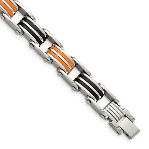 Black Bow Jewelry Men's 10mm Stainless Steel Black and Orange Rubber Bracelet, 8.75 Inch - 1 of 4