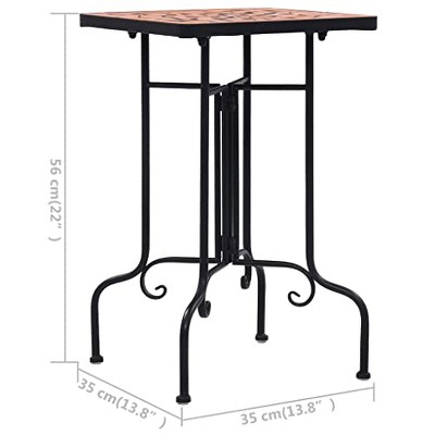Elegant Terracotta Mosaic Outdoor Side Table with Curved Iron Legs