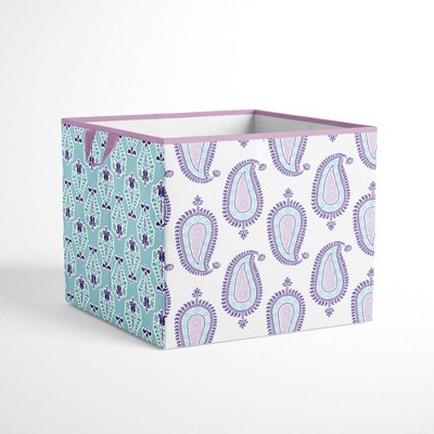 Bacati - Isabella Paisley Aqua/Lilac/Purple Fabric Storage Box/Tote Large