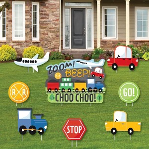 Big Dot of Happiness Cars, Trains, and Airplanes - Yard Sign and Outdoor Lawn Decorations - Transportation Birthday Party Yard Signs - Set of 8 - 1 of 4