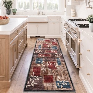 TackView Kitchen Runner Rug, Modern Floral Runners Non-Slip Soft Foldable Carpet for Hallway Laundry Room - 1 of 4