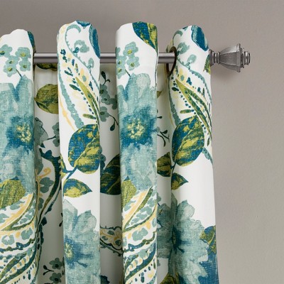 Blue and White Floral Paisley Room Darkening Grommet Curtains