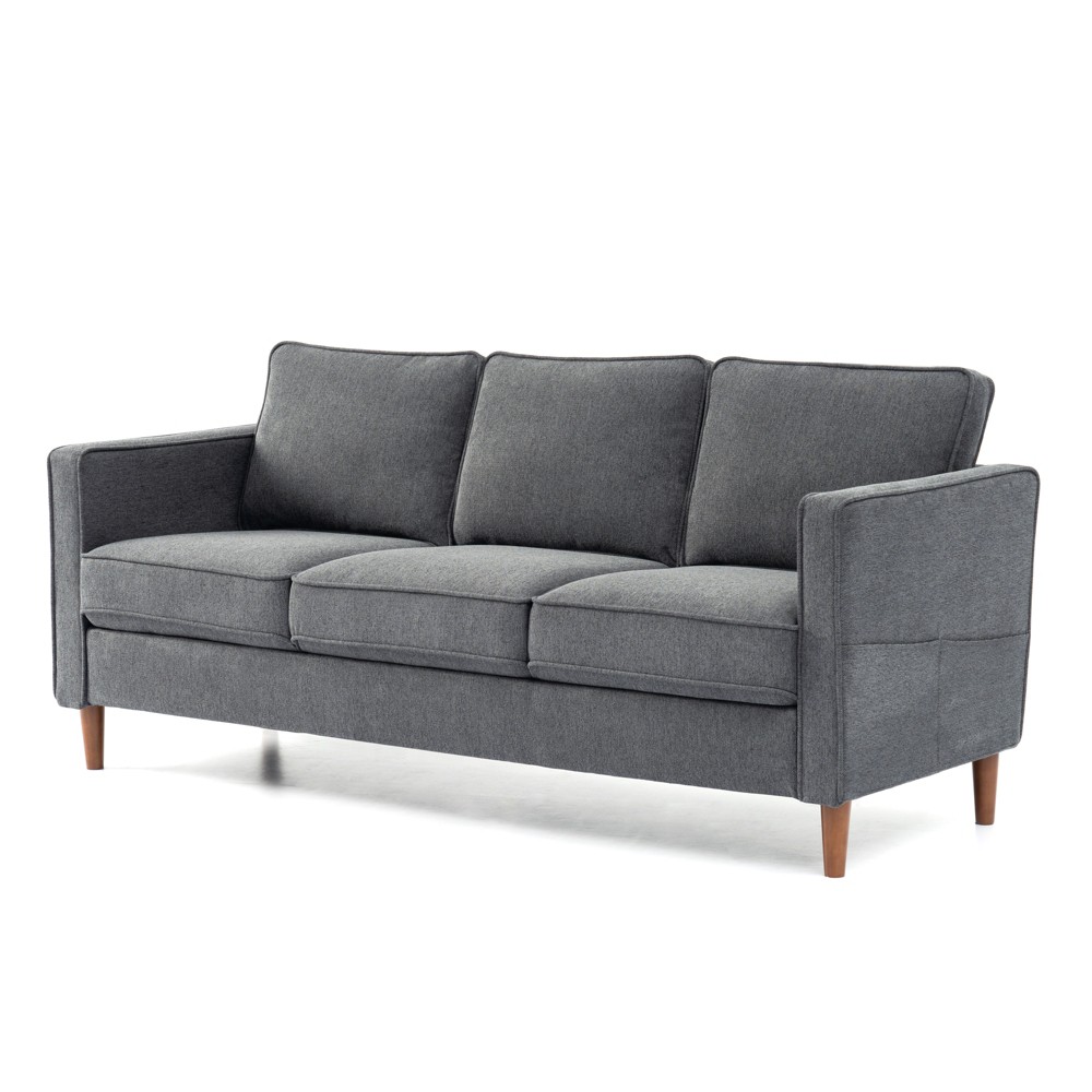 Photos - Sofa Hana Modern Linen Fabric /Couch with Armrest Pockets Dark Gray - Mello