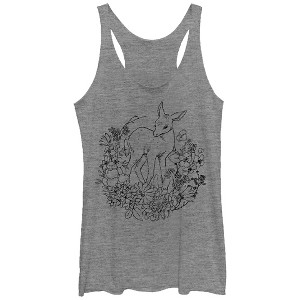 Women's Lost Gods Fawn with Flowers Racerback Tank Top - 1 of 3