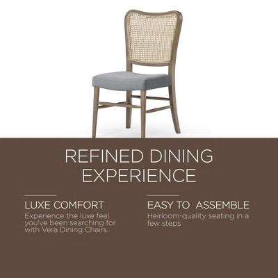 Antiqued Grey Cane Back Linen Upholstered Side Chair Set