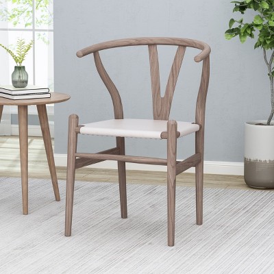 LOEHAVIT Boho Wishbone Dining Chair – Mid-Century Modern Accent Chair with Faux Leather Seat & Y-Back Design for Kitchen, Dining Room