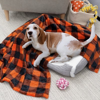 Orange and Black Buffalo Plaid Fleece Throw Blanket