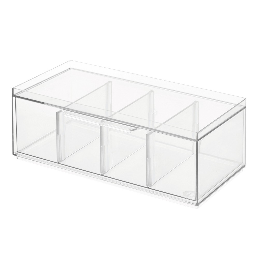 iDESIGN Crisp Plastic Stackable Tea Packet Storage Organizer Drawer with Lid Clear: Kitchen Cabinet Organizer, 13 x 5 x 6