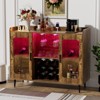 Aheaplus Sideboard Buffet with Charge Station and LED Light, Farmhouse Bar Cabinet with Wine Holder - 3 of 4