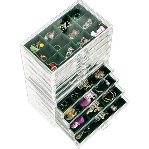 5-Drawer Acrylic Earring Organizer with Adjustable Velvet Trays, Clear Jewelry Storage Case, Grey - 1 of 4