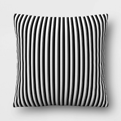 17"x17" Striped Reversible Square Outdoor Pillow Black - Room Essentials™