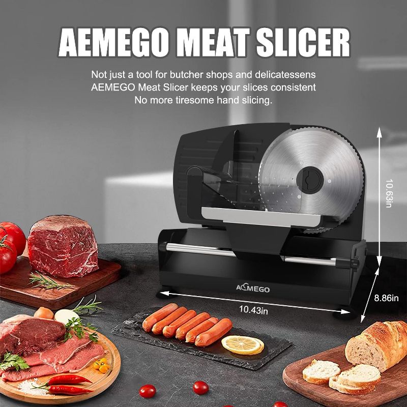 Aemego Food Slicer with Removable Stainless Steel Blade, Adjustable Thickness Black, 4 of 10