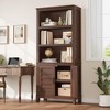 71" Bookcase with Door & 5 Tier Open Shelf Storage, Wooden Farmhouse Rustic Vintage Etagere Bookshelf Cabinet for Office, Living Room, Bed Room, Brown - 3 of 4