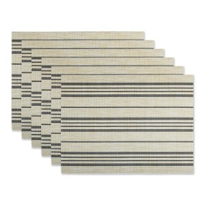 DII Farmhouse Stripe Woven PVC Placemat Set/6, Black, 13x17.25" - 1 of 4