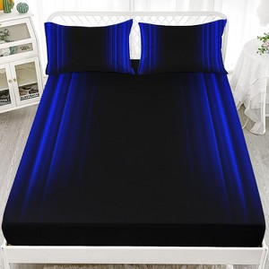 Blue and Black Full Sheet Set – 4Pcs Ombre Gradient Bedding with 1 Flat Sheet, 1 Fitted Sheet, 2 Pillowcases, Modern Metallic Geometric Style - 1 of 4
