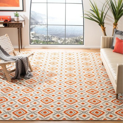 Ivory and Tangerine Geometric Wool 8' x 10' Area Rug