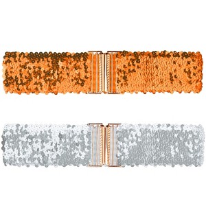 INSPIRE CHIC Women's Wide Waist Belts Interlock Buckles Sequins Decor Stretchy Belts 2PCS - 1 of 4