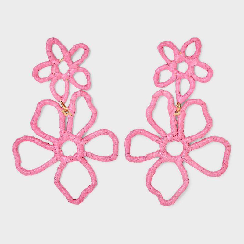 Post Two Flower Rafia Hollow Earrings - A New Day™, 1 of 5