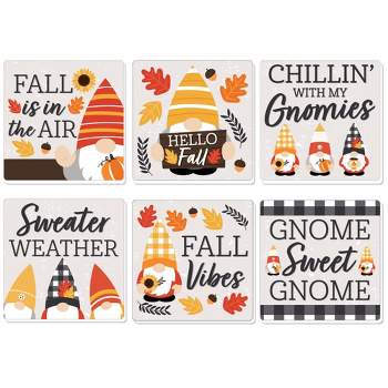 Big Dot of Happiness Fall Gnomes - Funny Autumn Harvest Party Decorations - Drink Coasters - Set of 6