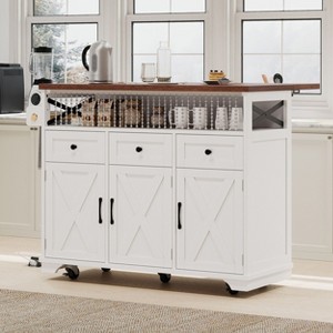 Okak Farmhouse Kitchen Island with Drop Leaf and Power Outlet, Kitchen Cart with Drape of Beads, Countertop Organizer for Kitchen - 1 of 4