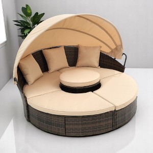 Outdoor Round Daybed Patio Furniture Set with Retractable Canopy, Washable Cushions, and Clamshell Design - 1 of 4