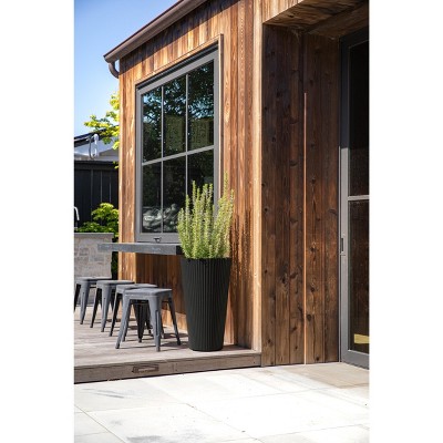 26" Tall Black Concrete-Plastic Composite Planter