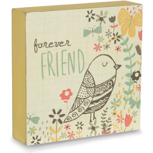 Pavilion Gift Company - Forever Friend - 4" x 4" Bird & Flower Plaque - Wall Sign Panels - 1 of 3