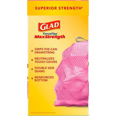 Glad ForceFlex MaxStrength Tall Kitchen Drawstring Pink Trash Bags - Cherry Blossom - 13gal/90ct