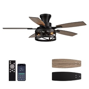 Siljoy 42 Inch Farmhouse Flush Mount Ceiling Fan with Light and Dual Blades (Remote Included 5 Blades)for Patio Bedroom and Living room - 1 of 4
